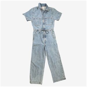 Levi's womens jumpsuit light blue cropped leg short sleeve drawstring waist XS